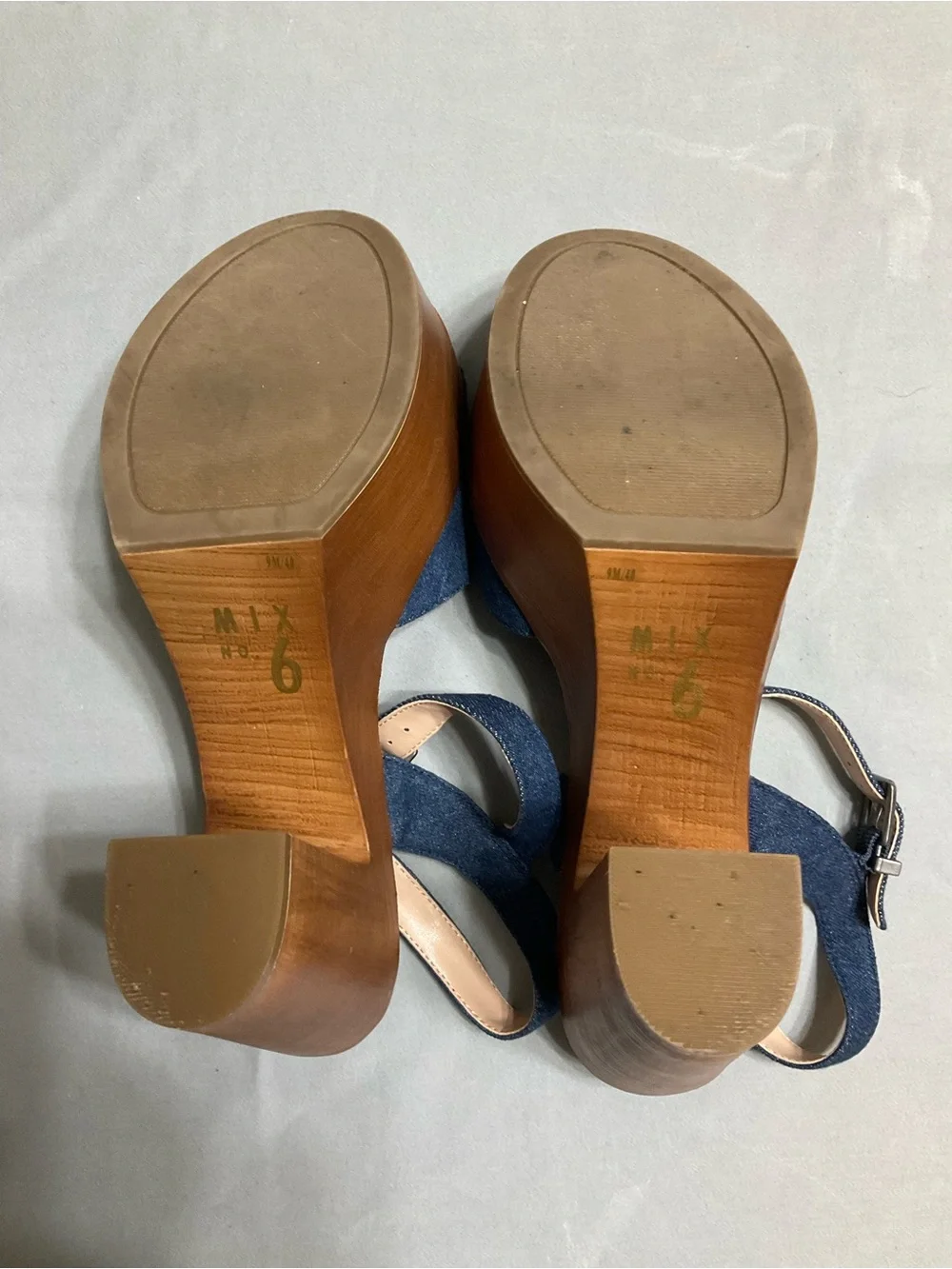 Mix No. 6 Navy Denim Open-Toe Slingback Block Heels Size 9